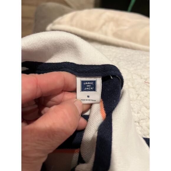 Janie and Jack Boys Size 5 Striped Short Sleeve Polo Shirt White Blue - Picture 3 of 4